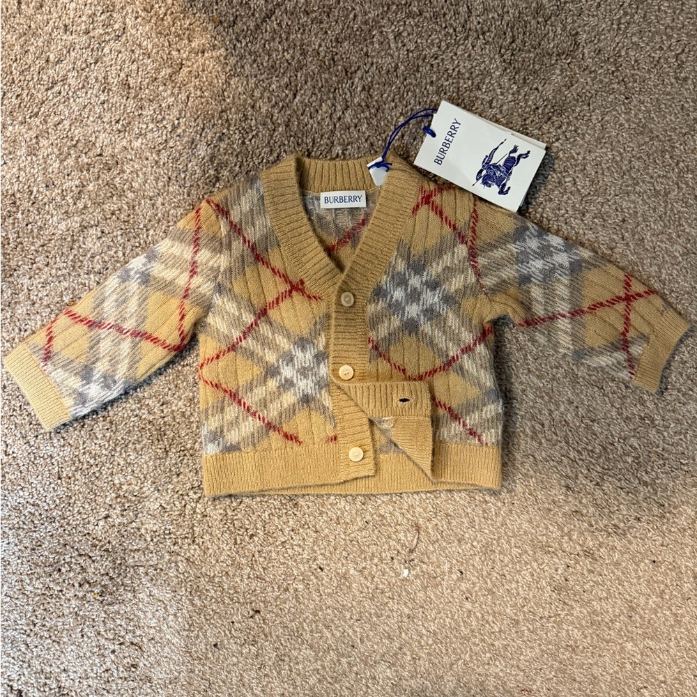 Burberry Kids Beige and Gray Checkered Sweater